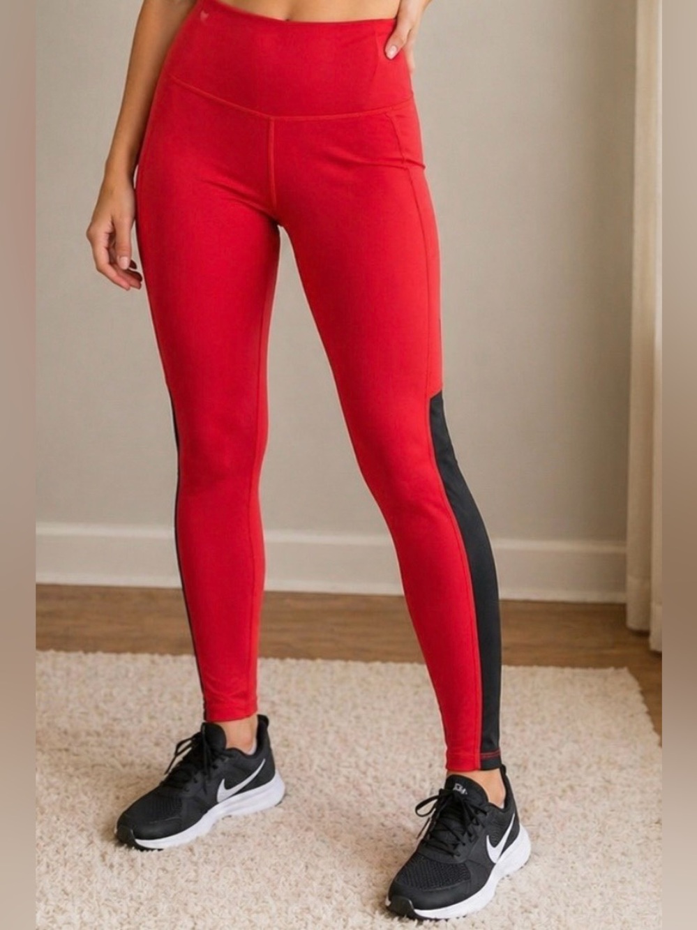 Red Black Colorblock High Rise Leggings Size Small Athletic Workout